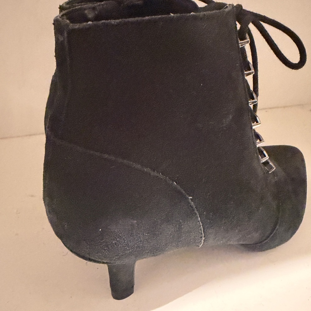 Women's Black Lace-Up Suede Ankle Bootie